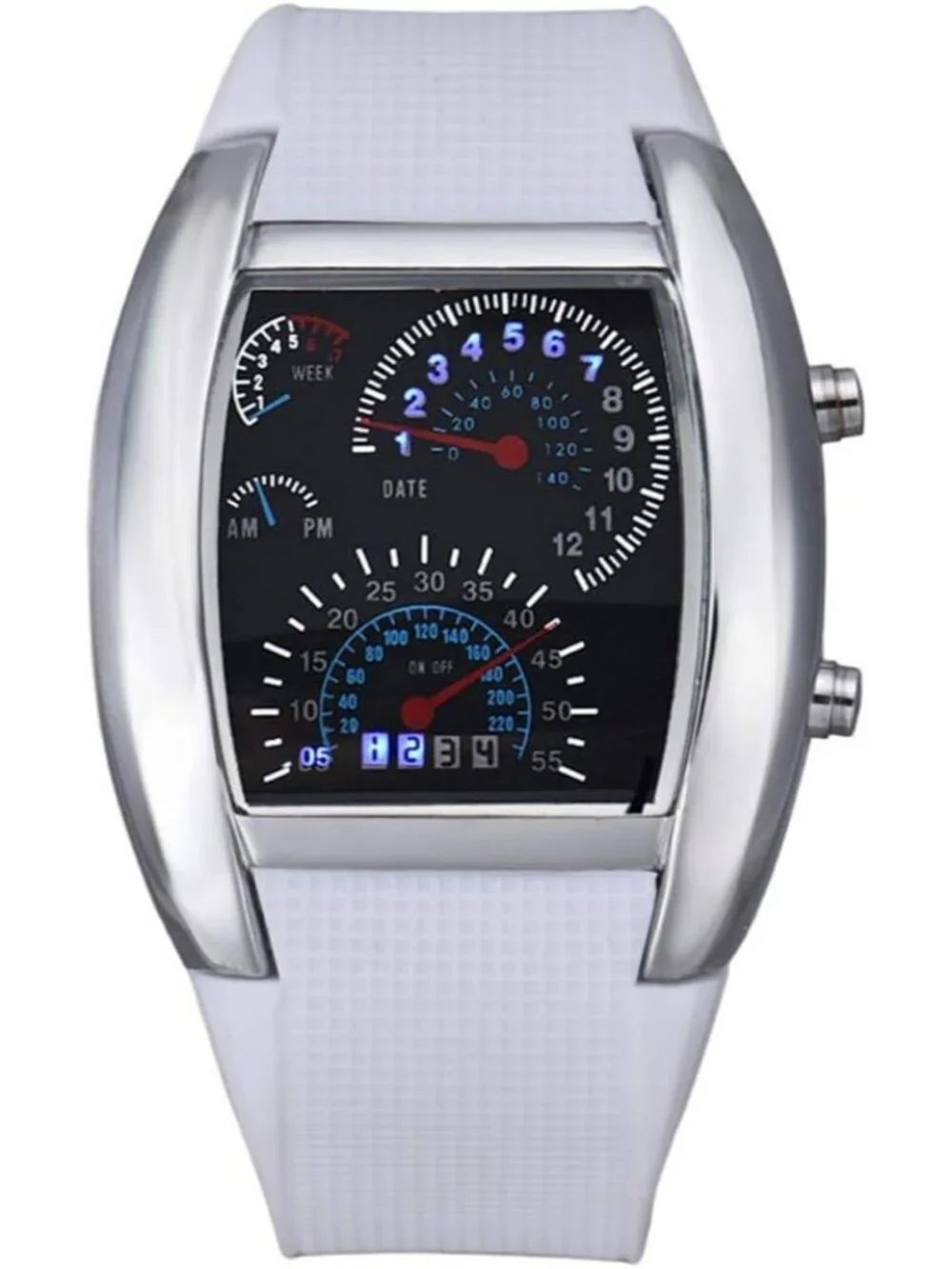 Men's White Analog Quartz Silicone Triangle Dial Iron Cobra LED Digital Watch